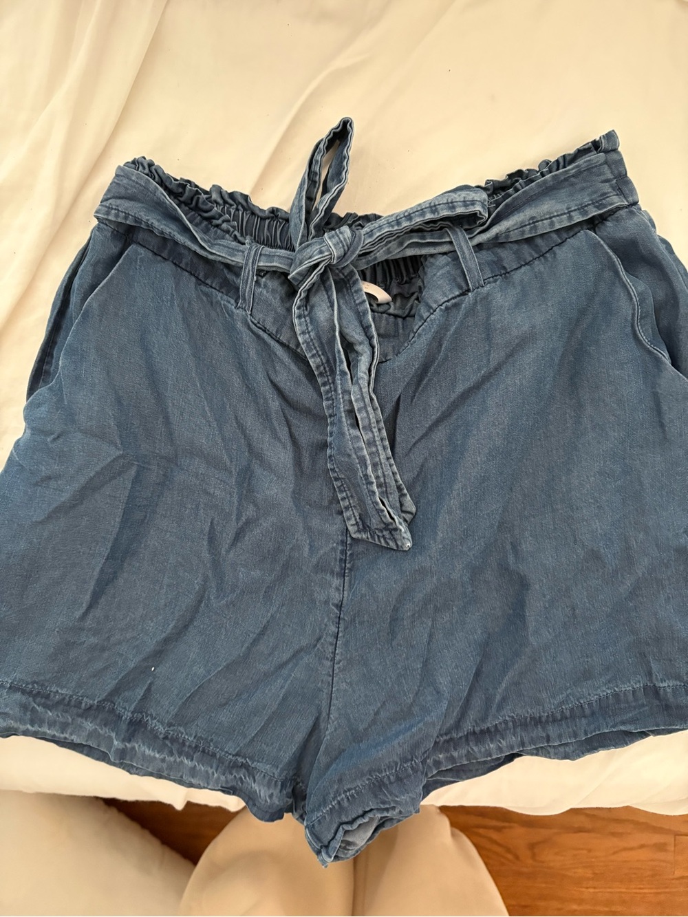 LC Lauren Conrad Washed Blue Paperbag Waist Denim Shorts